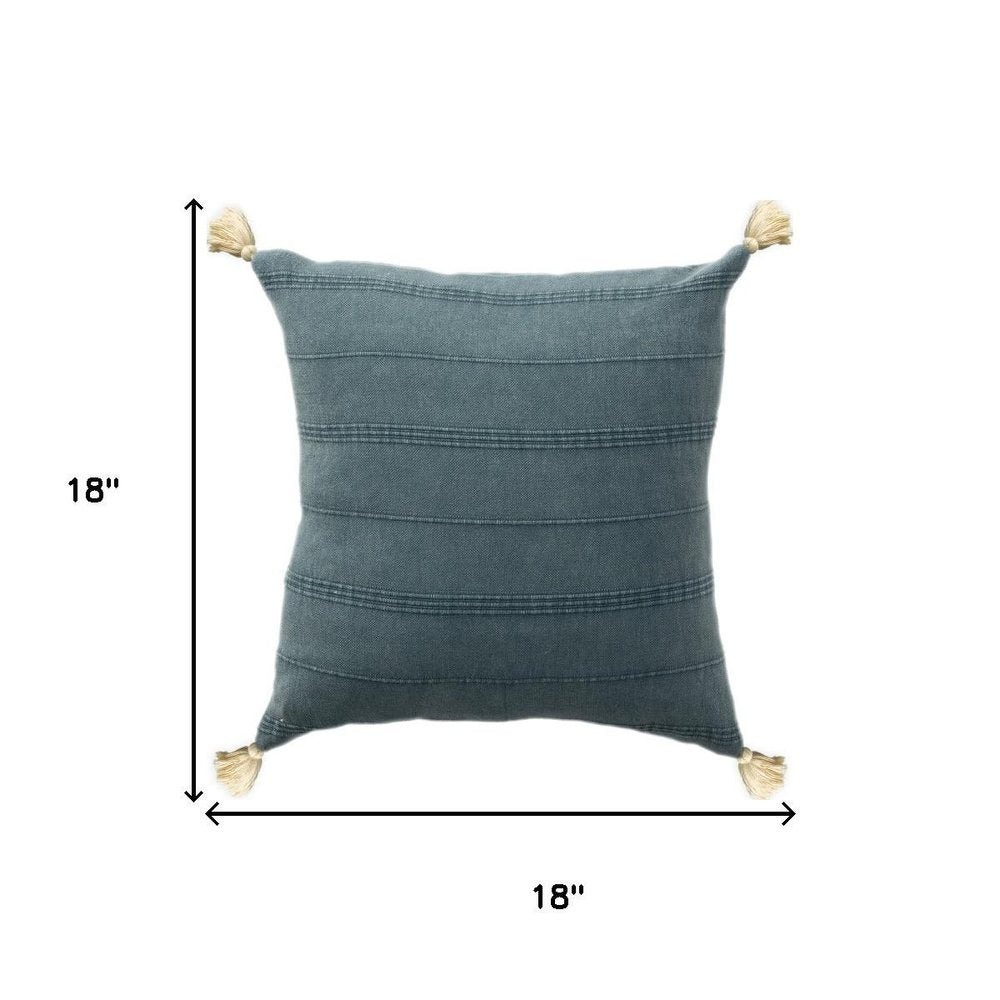 18" Gray And Blue Cotton Throw Pillow Cover