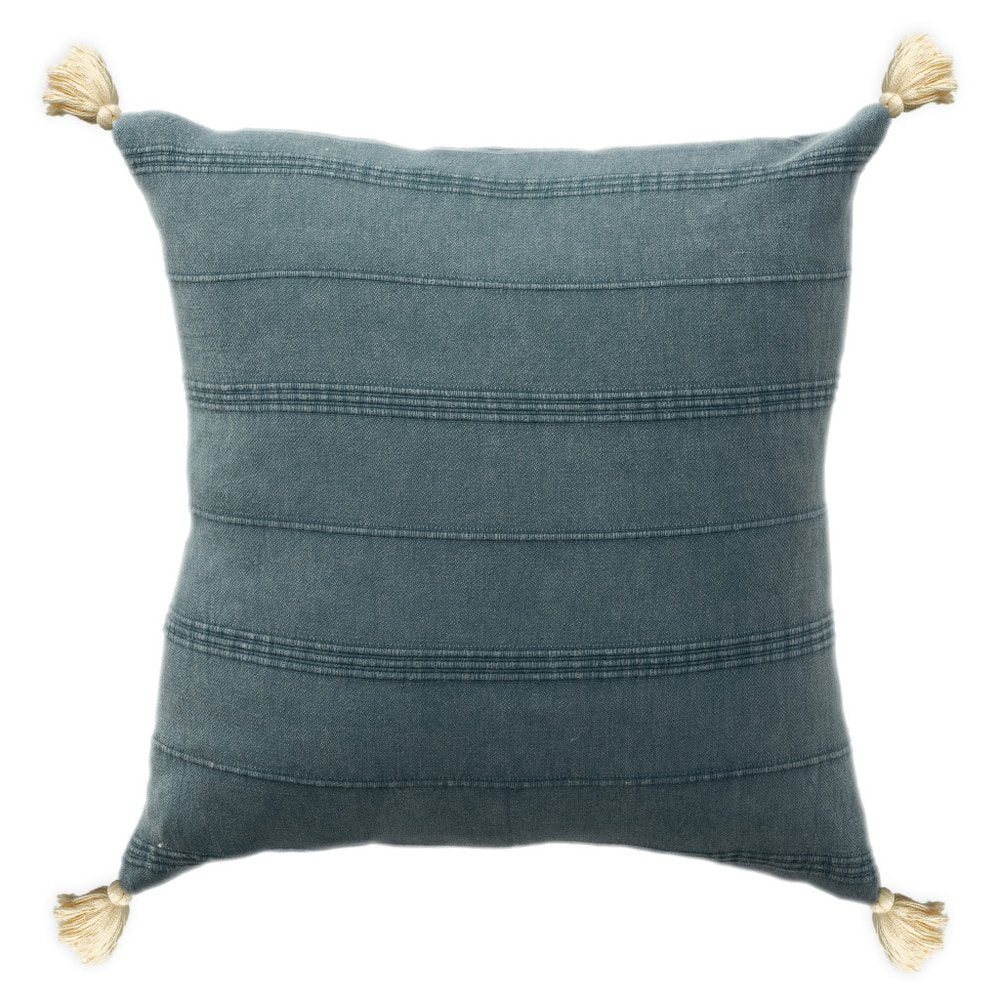 18" Gray And Blue Cotton Throw Pillow Cover
