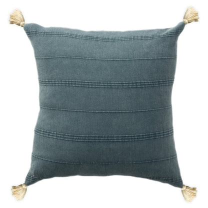 18" Gray And Blue Cotton Throw Pillow Cover