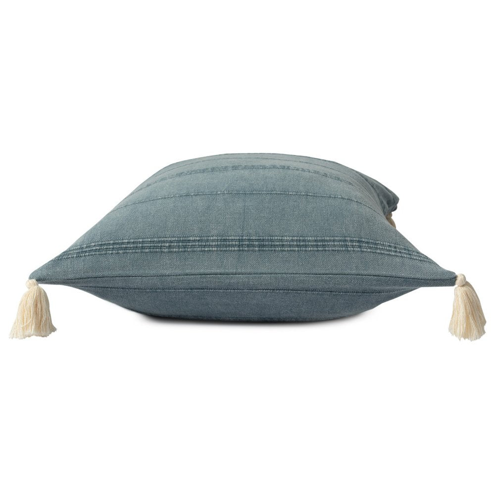 18" Gray And Blue Cotton Throw Pillow Cover