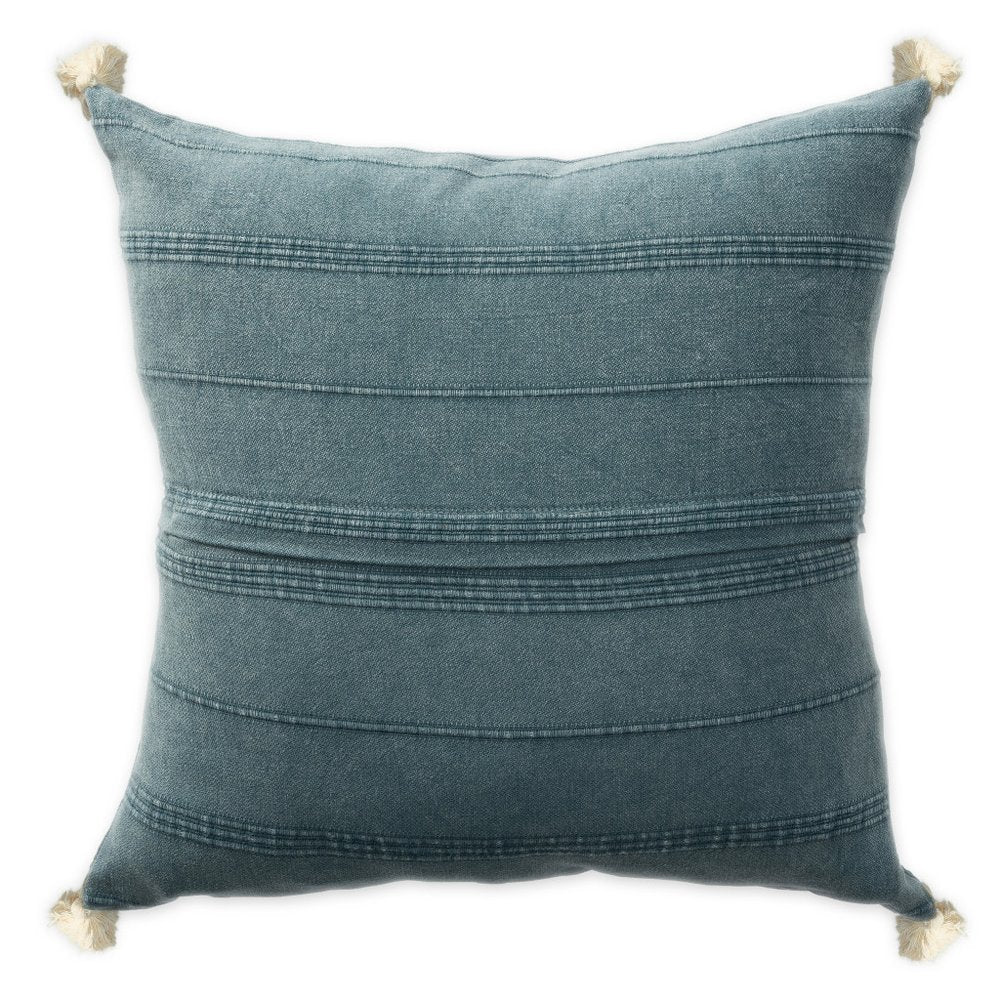18" Gray And Blue Cotton Throw Pillow Cover