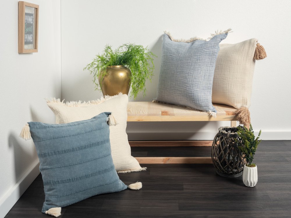 18" Gray And Blue Cotton Throw Pillow Cover