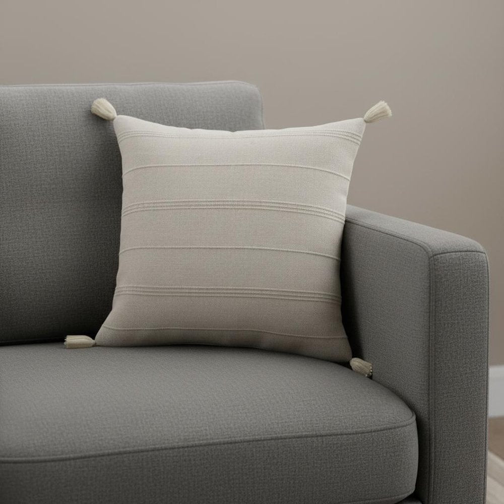 18" Beige Cotton Throw Pillow Cover