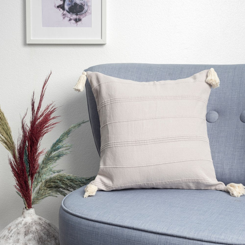 18" Beige Cotton Throw Pillow Cover