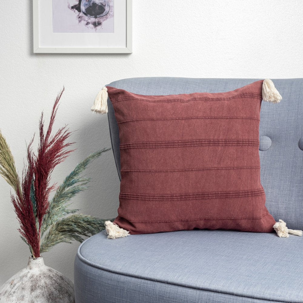 18" Red Cotton Throw Pillow Cover