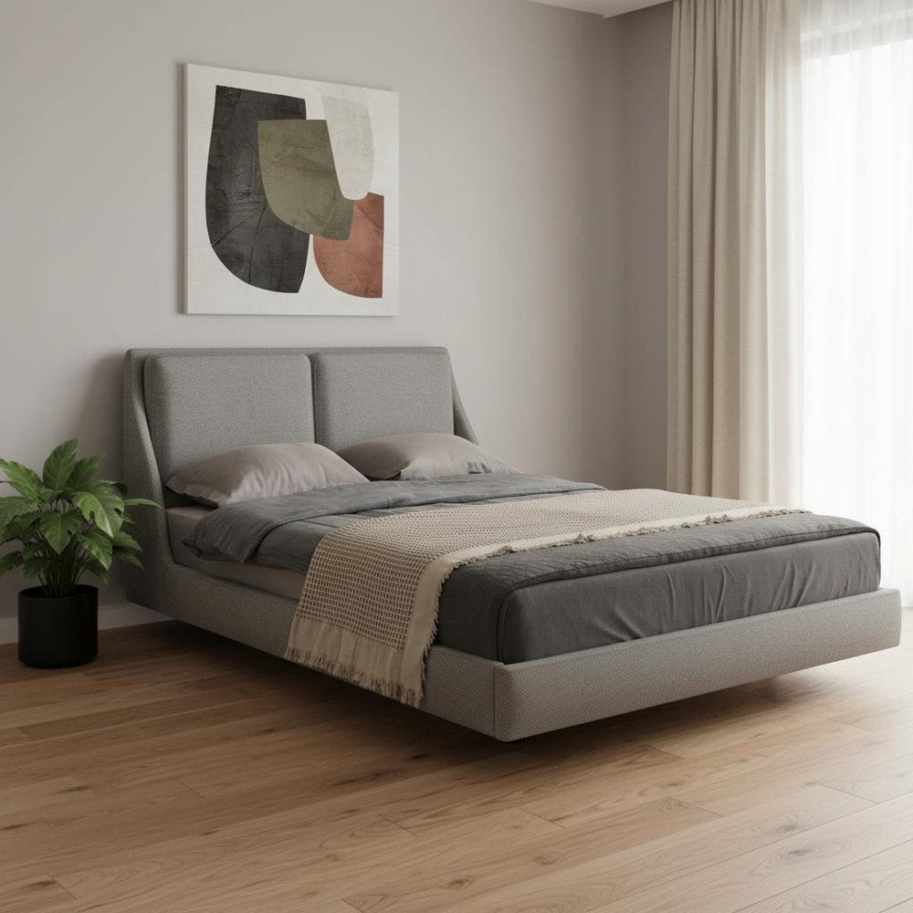Gray Linen Upholstered Upholstered King Bed Frame