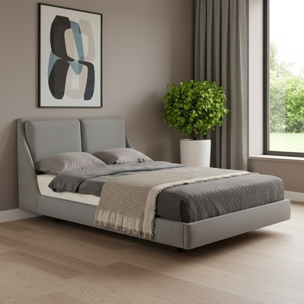 Gray Linen Upholstered Upholstered King Bed Frame