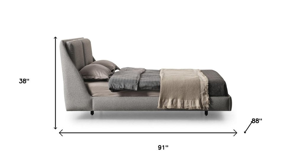 Gray Linen Upholstered Upholstered King Bed Frame