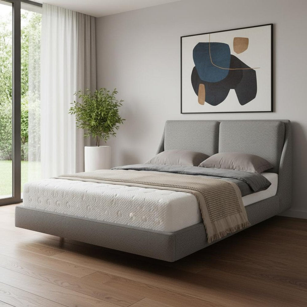 Gray Linen Upholstered Upholstered Queen Bed Frame