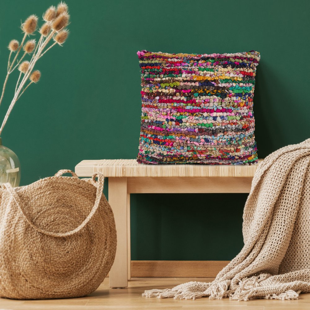 26" Red Pink And White Floor Abstract Rayon Throw Pillow Cover