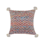 20" Red Blue And Natural Geometric Polyester Blend Throw Pillow Cover with Tassels