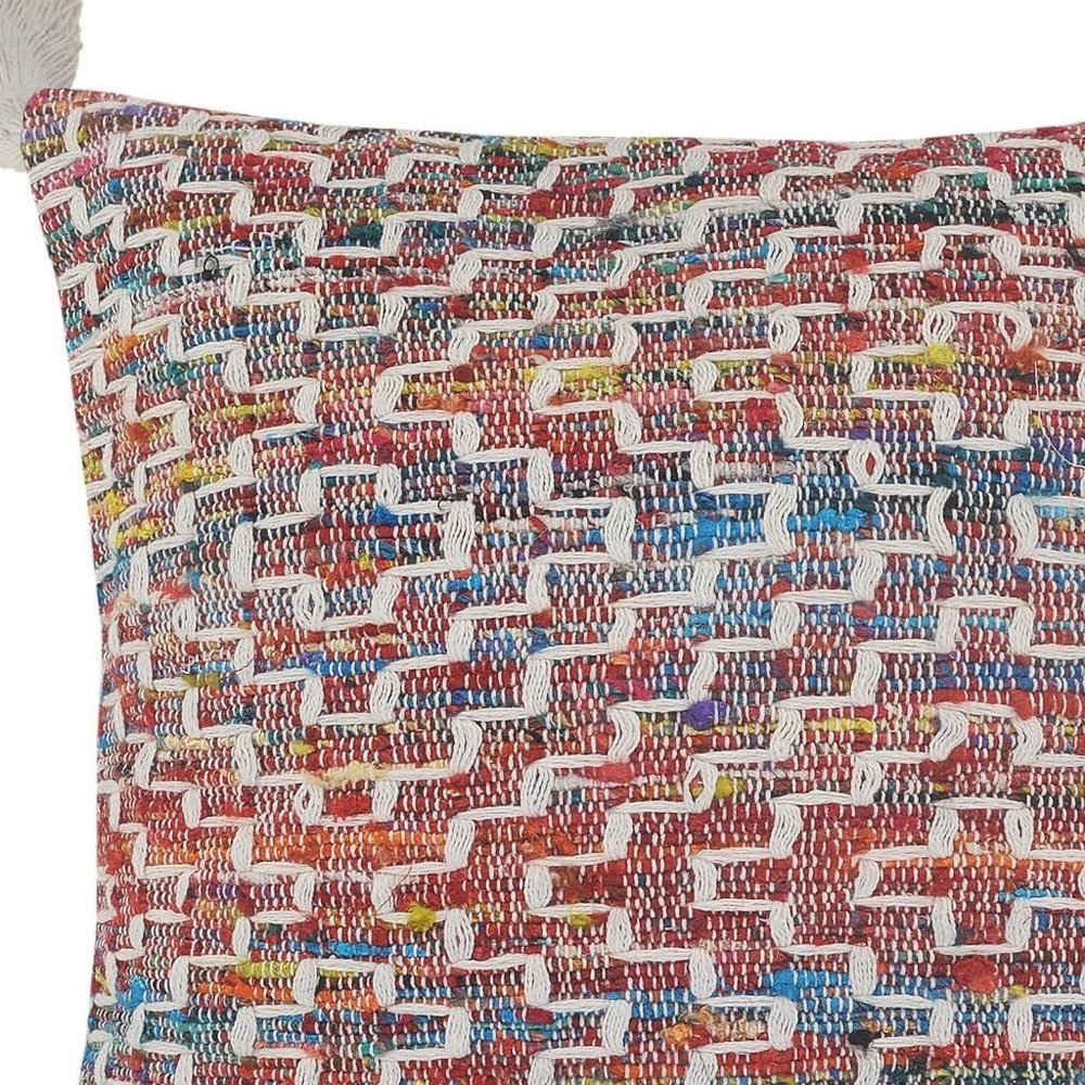 20" White Red And Blue Geometric Polyester Blend Throw Pillow Cover