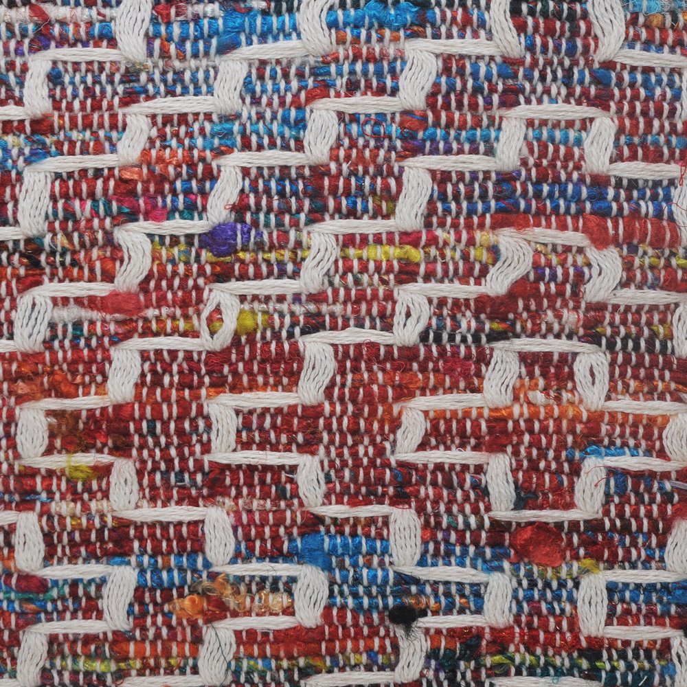20" Red Blue And Natural Geometric Polyester Blend Throw Pillow Cover with Tassels