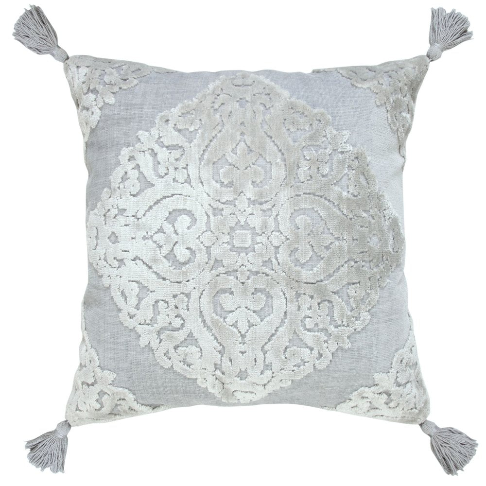 18" Silver And Gray Geometric Viscose Throw Pillow Cover