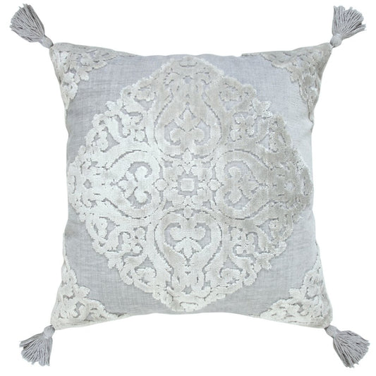 18" Silver And Gray Geometric Viscose Throw Pillow Cover