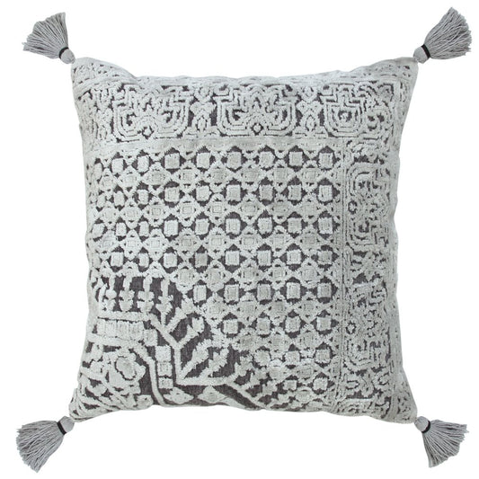 18" Silver And Gray Geometric Viscose Throw Pillow Cover