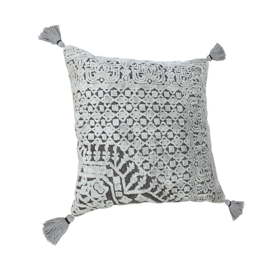 18" Silver And Gray Geometric Viscose Throw Pillow Cover