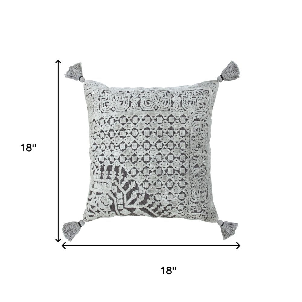 18" Silver And Gray Geometric Viscose Throw Pillow Cover