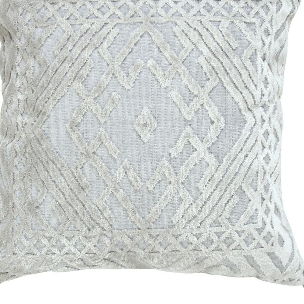 18" Gray And Silver Geometric Viscose Throw Pillow Cover with Tassels