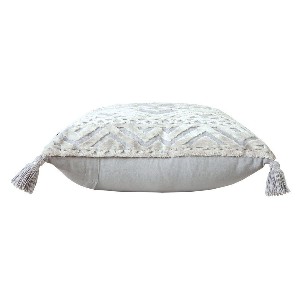 18" Gray And Silver Geometric Viscose Throw Pillow Cover with Tassels