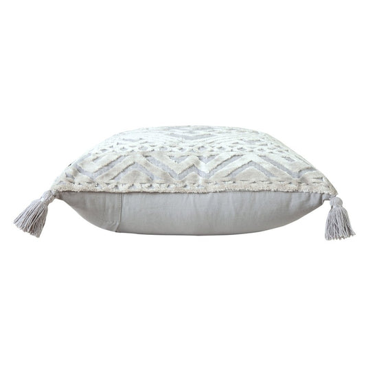 18" Gray And Silver Geometric Viscose Throw Pillow Cover with Tassels