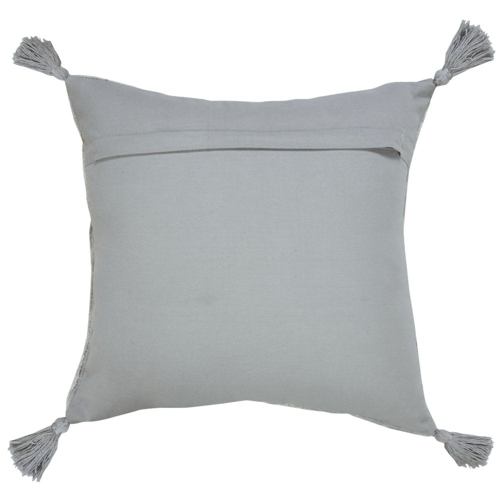 18" Gray And Silver Geometric Viscose Throw Pillow Cover with Tassels