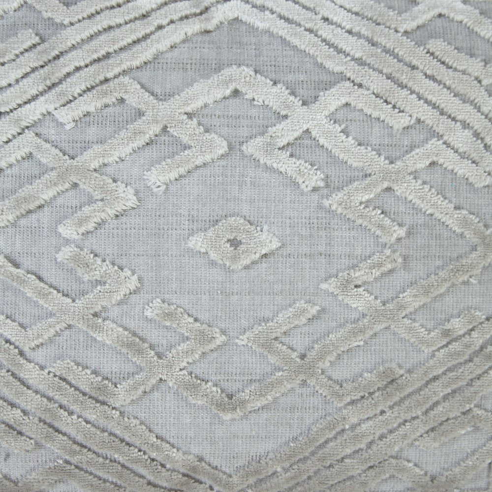 18" Gray And Silver Geometric Viscose Throw Pillow Cover with Tassels