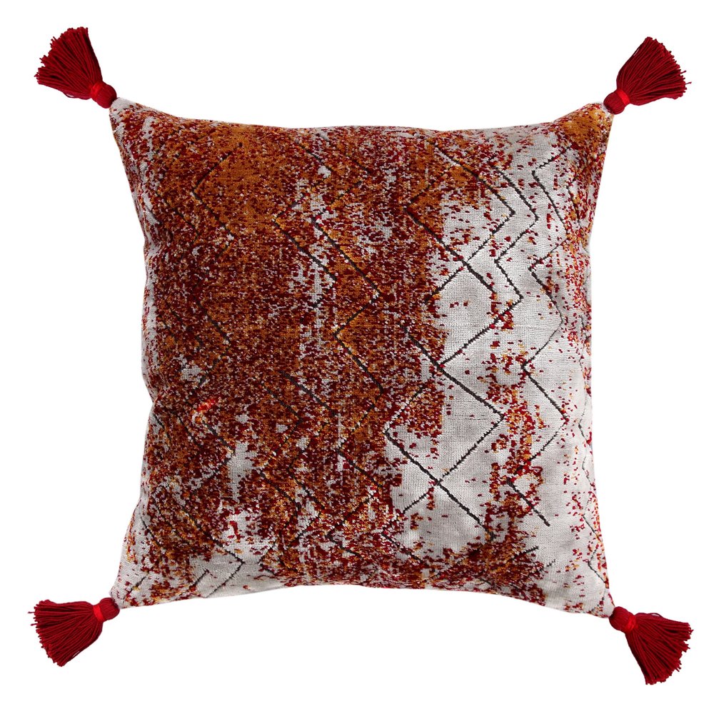 18" Red And Silver Geometric Viscose Throw Pillow Cover