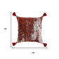18" Red And Silver Abstract Geometric Viscose Throw Pillow Cover with Tassels