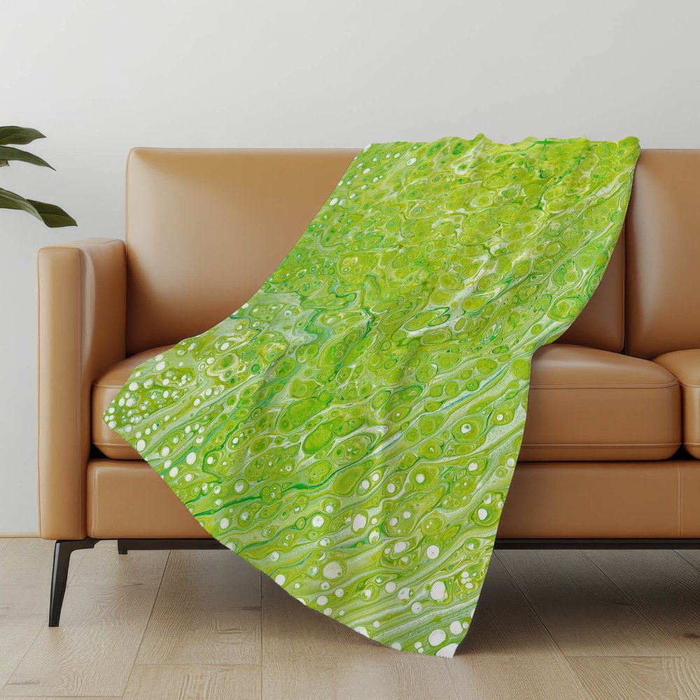 50" X 70" Green And Off White Abstract Plush Throw Blanket