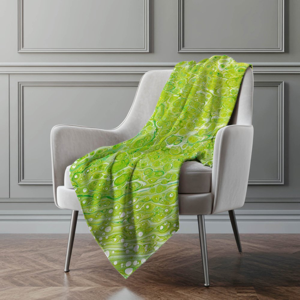50" X 70" Green And Off White Abstract Plush Throw Blanket