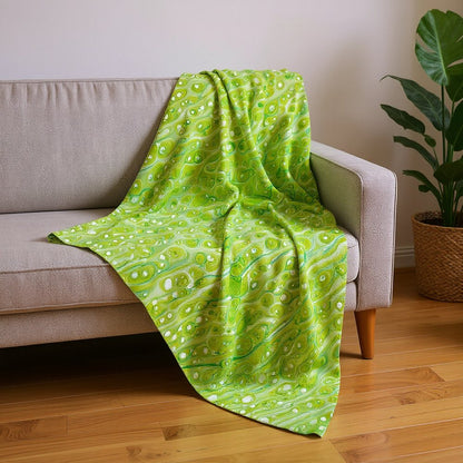 50" X 70" Green And Off White Abstract Plush Throw Blanket