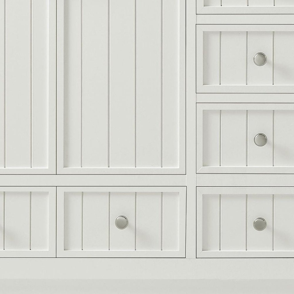 60" White Wood Double Bathroom Vanity With White And Gray Quartz Countertop