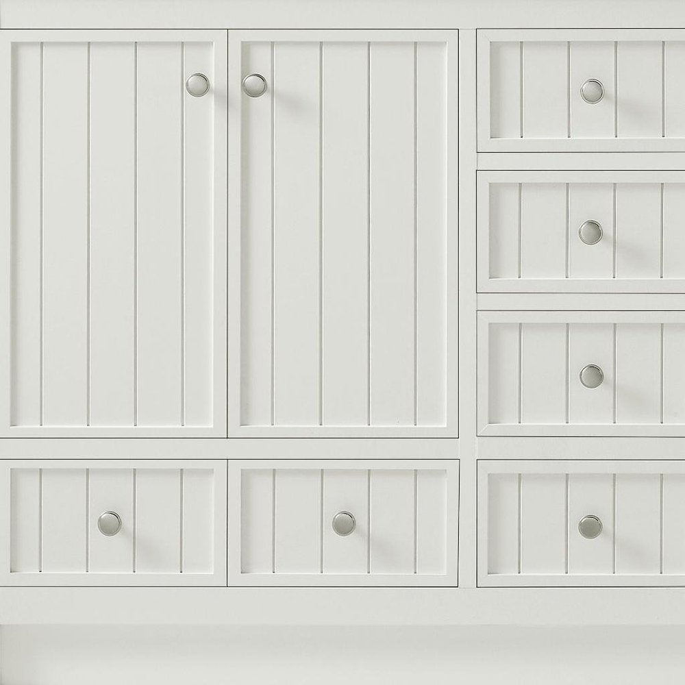 60" White Wood Double Bathroom Vanity With White And Gray Quartz Countertop