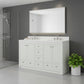 60" White Wood Double Bathroom Vanity With White And Gray Quartz Countertop