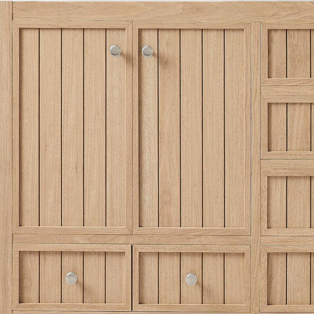 60" Natural Wood Double Bathroom Vanity With White And Gray Quartz Countertop