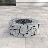 40000 BTU 28" Gray Concrete Propane Round Fire Pit Table With Cover