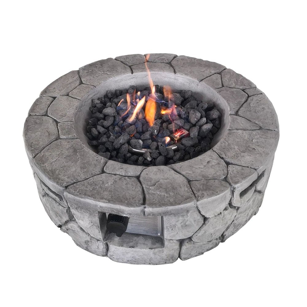 40000 BTU 28" White Concrete Propane Round Fire Pit With Cover