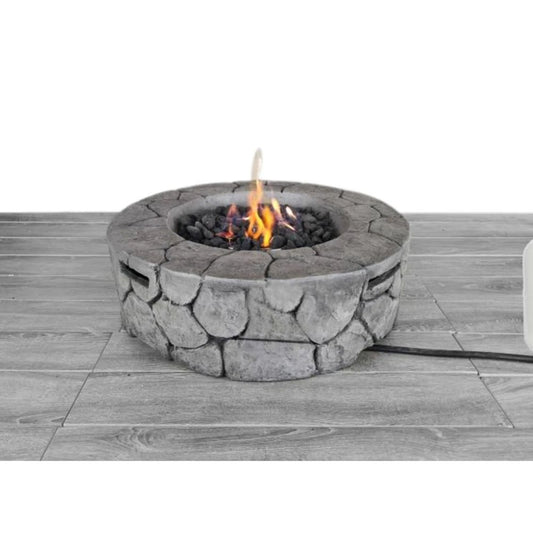 40000 BTU 28" Gray Concrete Propane Round Fire Pit Table With Cover