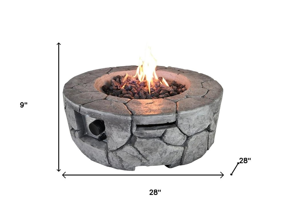 40000 BTU 28" White Concrete Propane Round Fire Pit With Cover