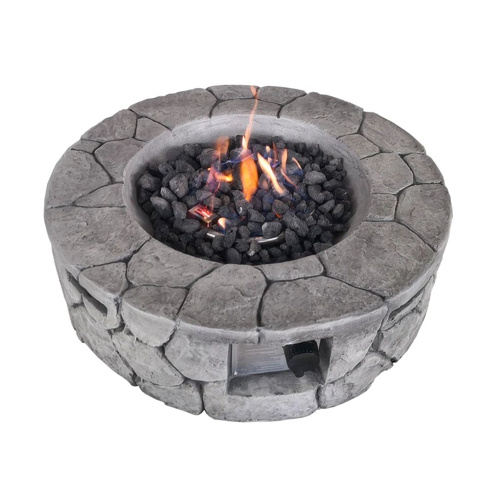40000 BTU 28" White Concrete Propane Round Fire Pit With Cover