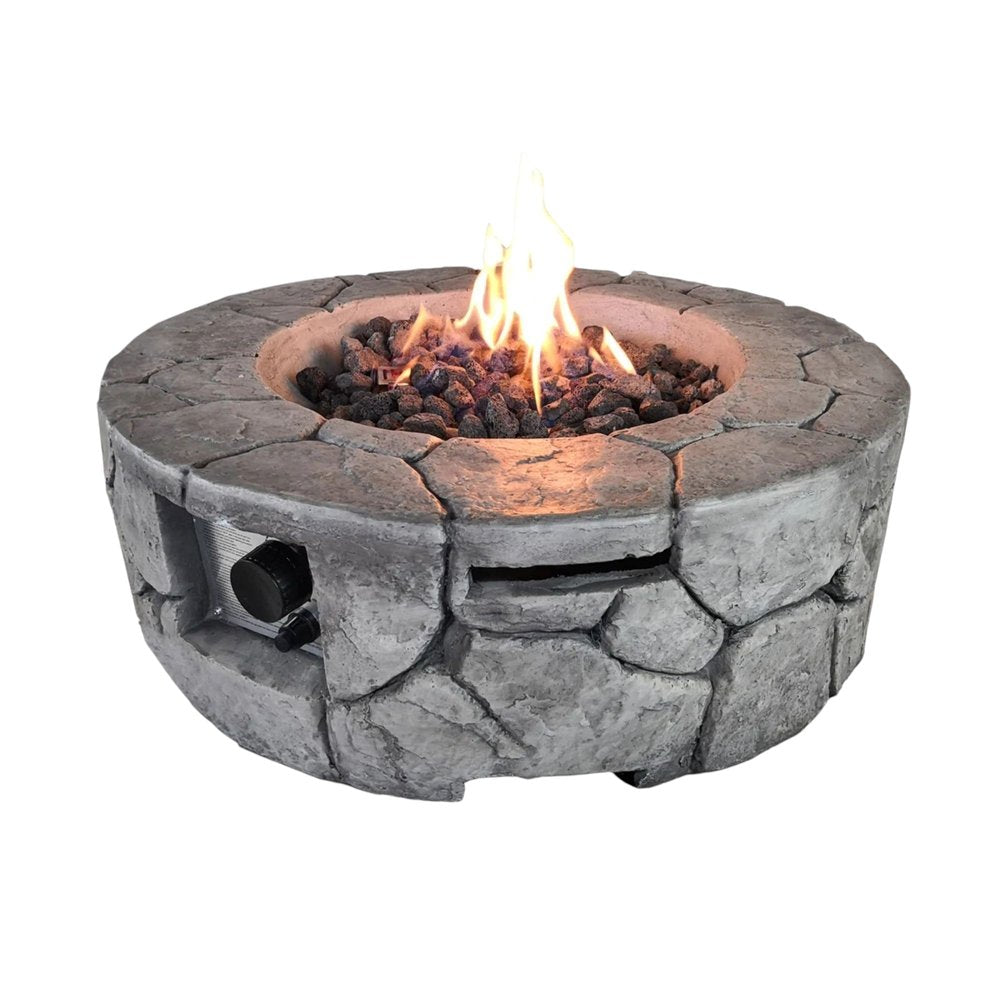 40000 BTU 28" White Concrete Propane Round Fire Pit With Cover