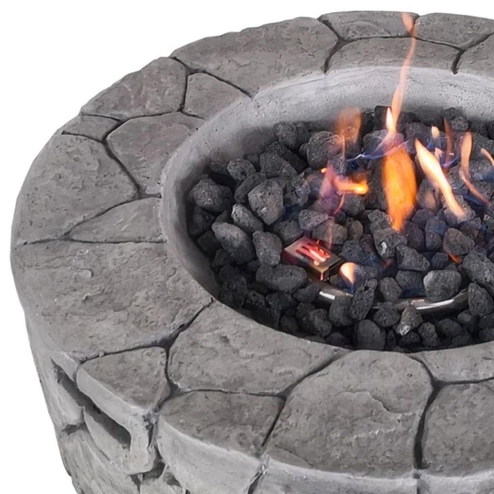 40000 BTU 28" White Concrete Propane Round Fire Pit With Cover
