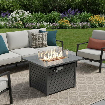 50000 BTU 42" Black Steel Propane Rectangular Fire Pit With Cover