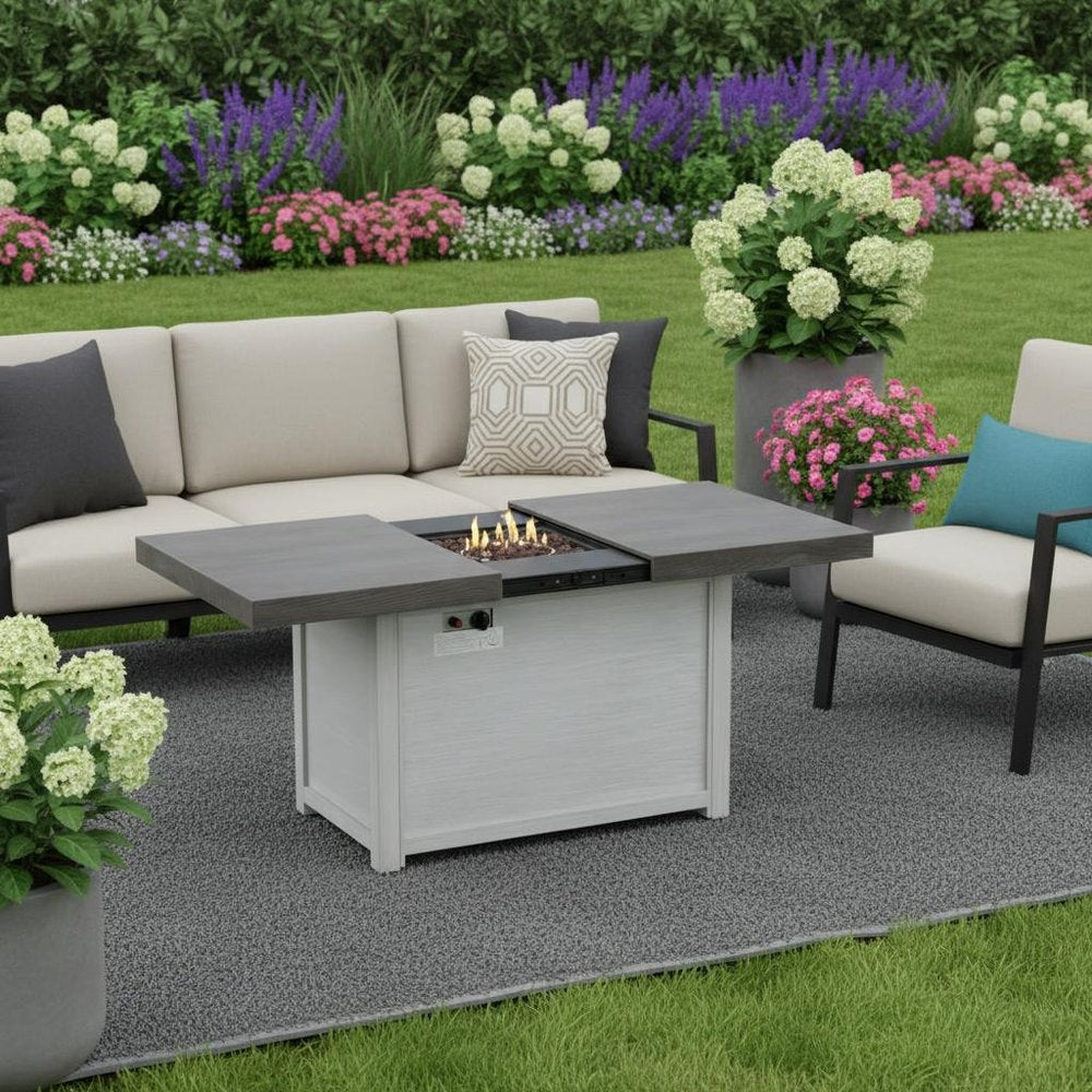 50000 BTU 45" Gray Aluminum Propane Rectangular Fire Pit Table With Cover