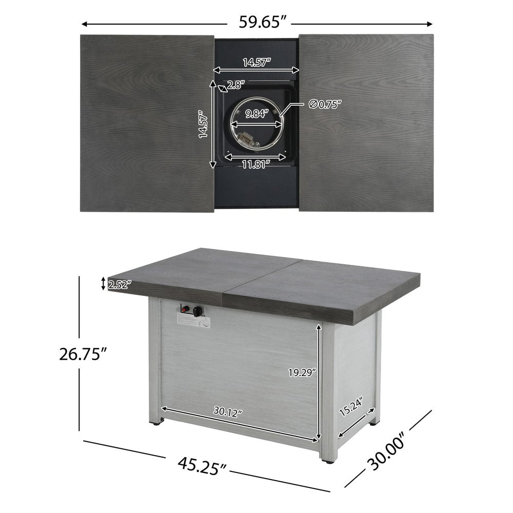 50000 BTU 45" Gray Aluminum Propane Rectangular Fire Pit With Cover