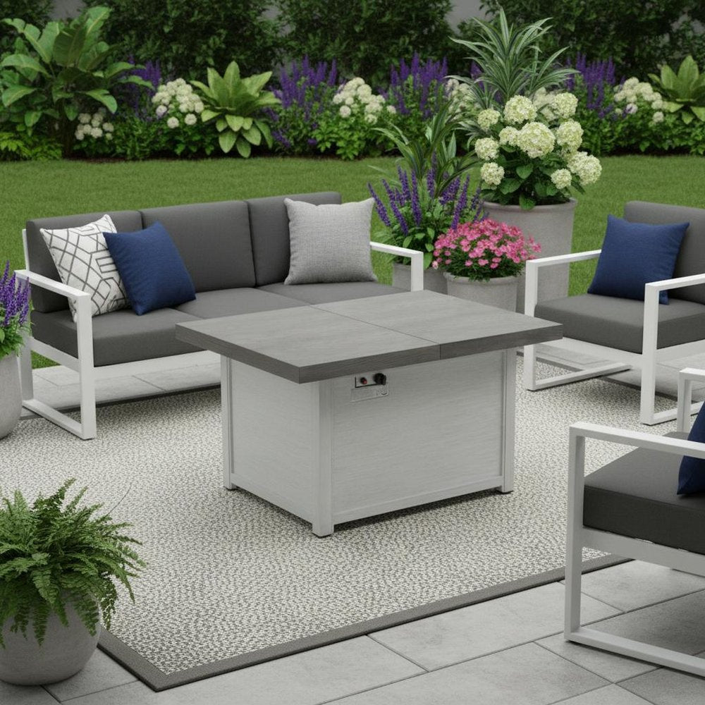 50000 BTU 45" Gray Aluminum Propane Rectangular Fire Pit Table With Cover