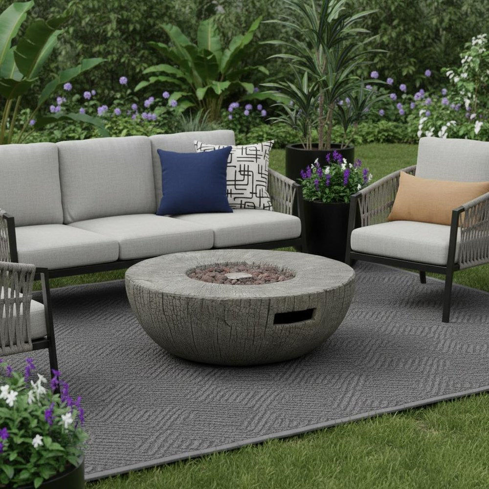 30000 BTU 28" Light Gray Magnesium Oxide Propane Round Fire Pit Table With Cover