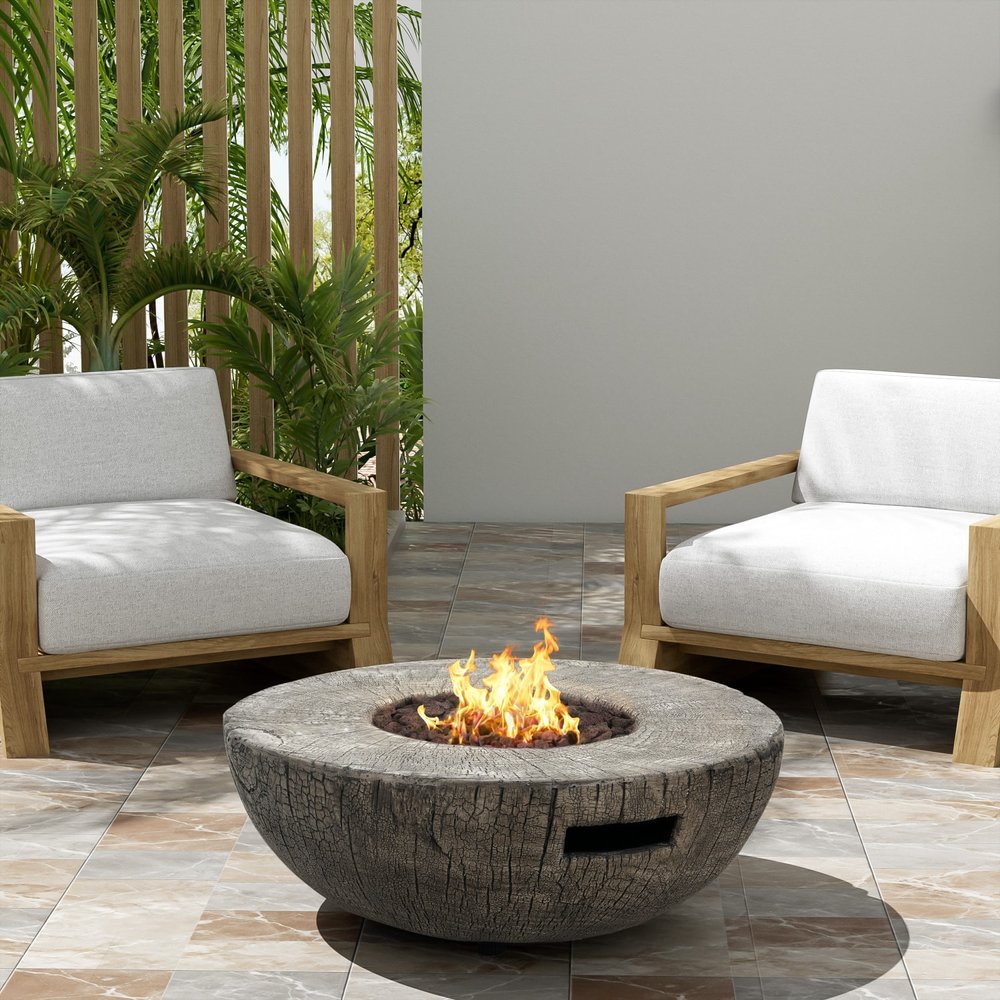 30000 BTU 28" Light Gray Magnesium Oxide Propane Round Fire Pit Table With Cover