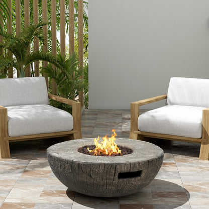 30000 BTU 28" Light Gray Magnesium Oxide Propane Round Fire Pit Table With Cover